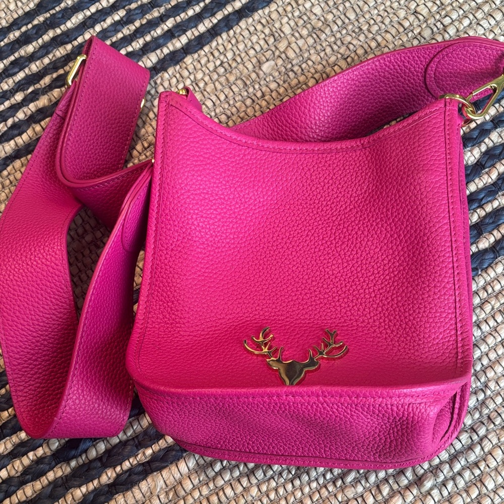 Vibrant Pink Crossbody Bag with Gold Deer Accent